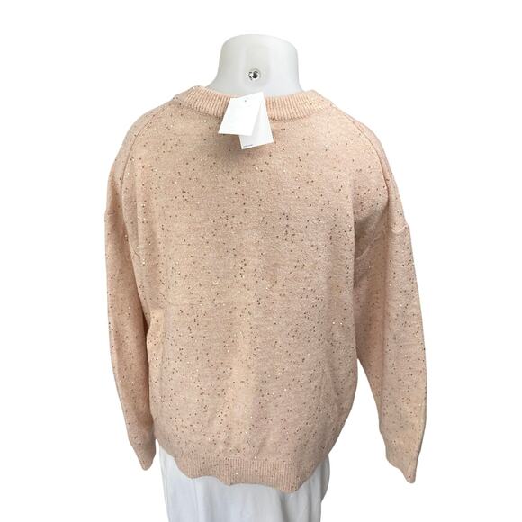 NEW H&M Women's Pink Metallic Sequin Long Sleeve Crew Neck Sweater Top Size XXL - Picture 2 of 5